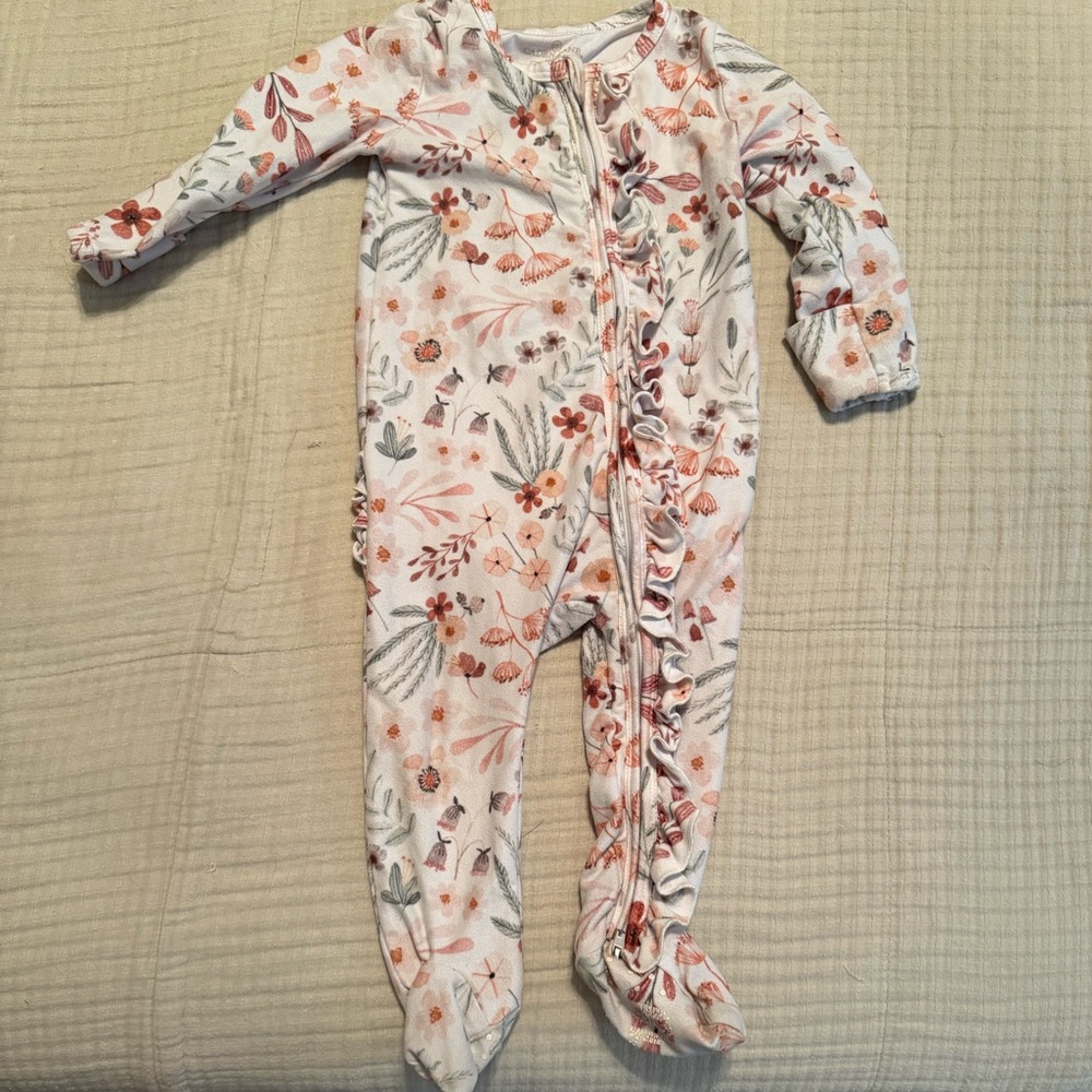 Caden Lane Floral Footie Pajama - Pink and White